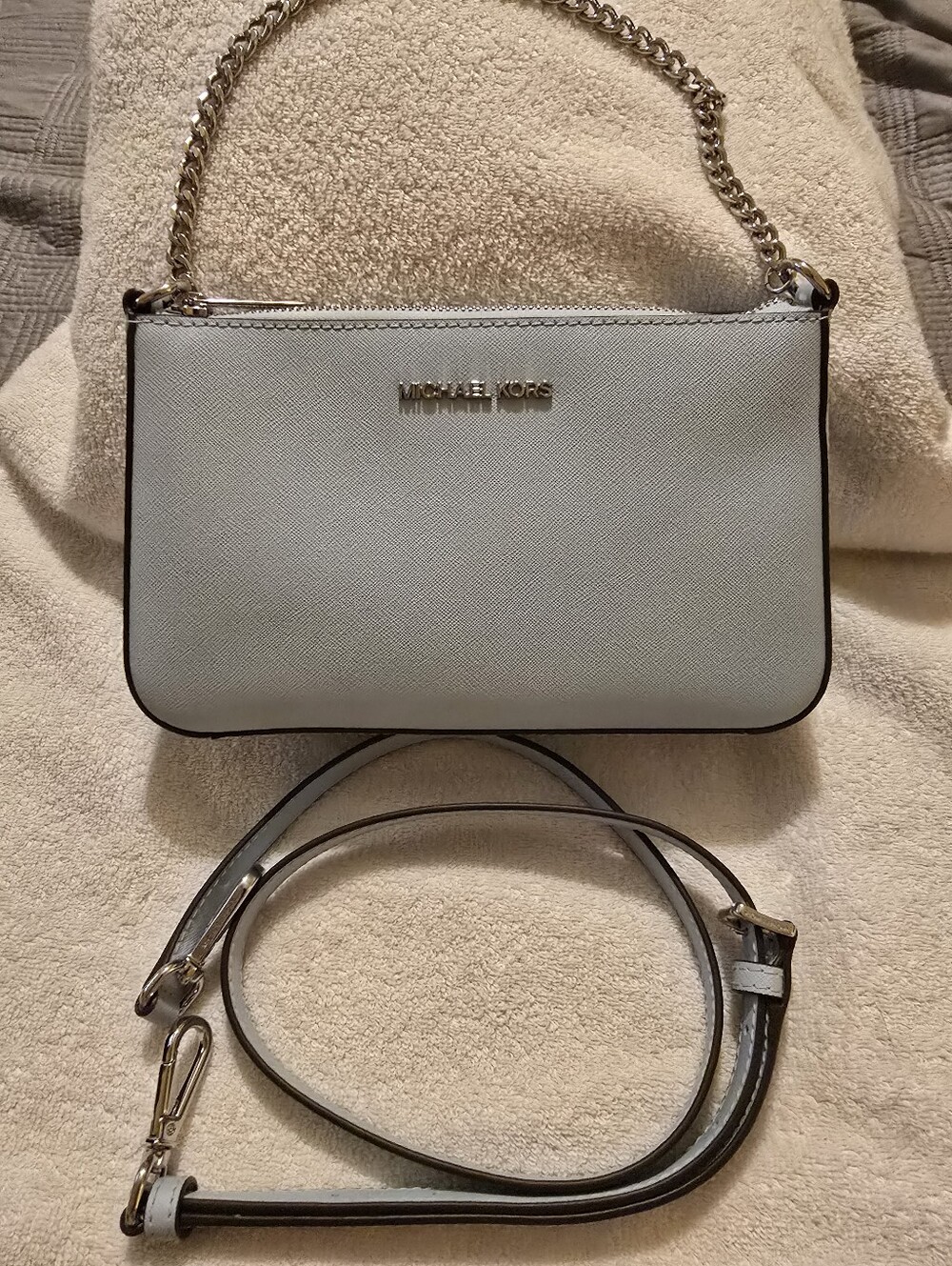 Michael Kors Jet Set Charm Small Leather Pouchette Shoulder Bag Light Blue NWOT